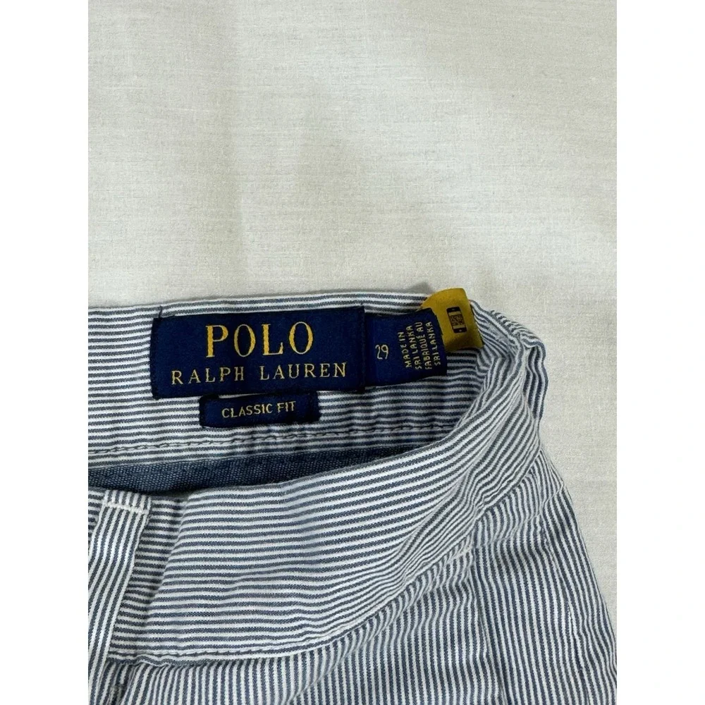 Polo Ralph Lauren Shorts Blue White Seersucker‎ Chino Pony Logo All Over Mens 29